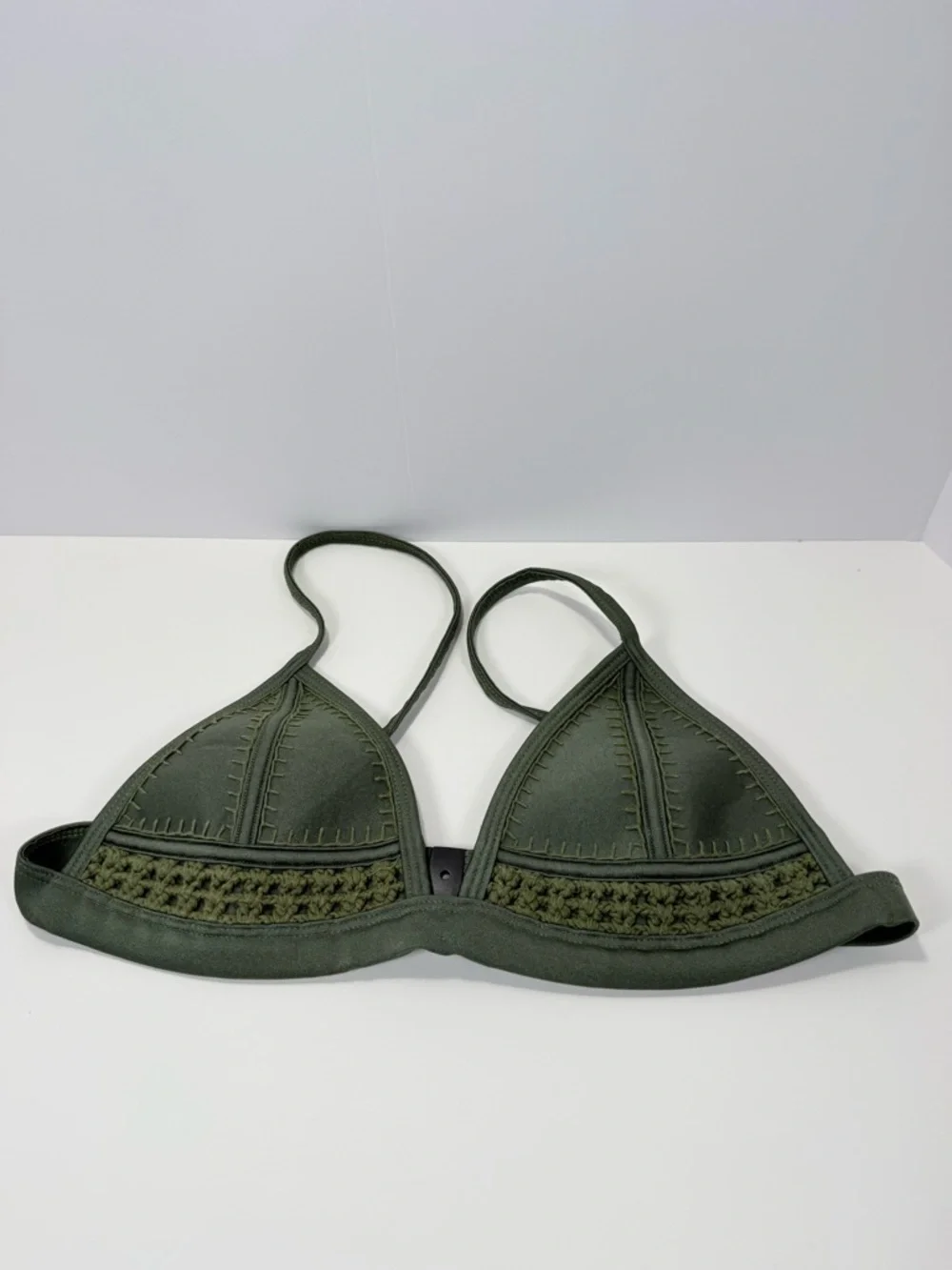 triangl swimwear Olive Green Crochet Triangle Bikini Top